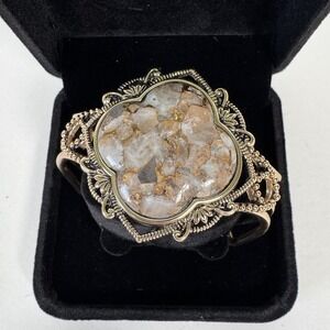 Barse "Sanibel" Marbled Calcite Stone Bronze Cuff Bracelet Thailand Signed